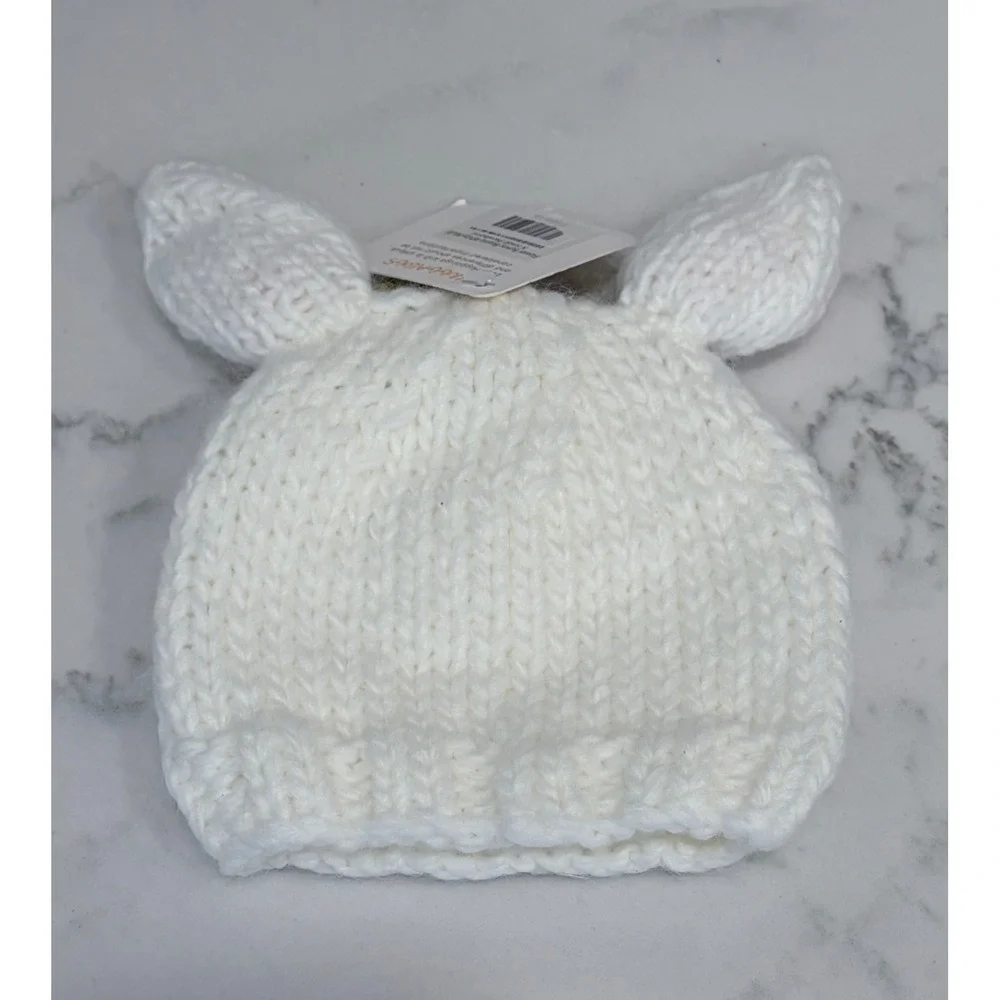 Huggalugs Flower Bunny Beanie White Multi Knit Hat Newborn XS 1186XS